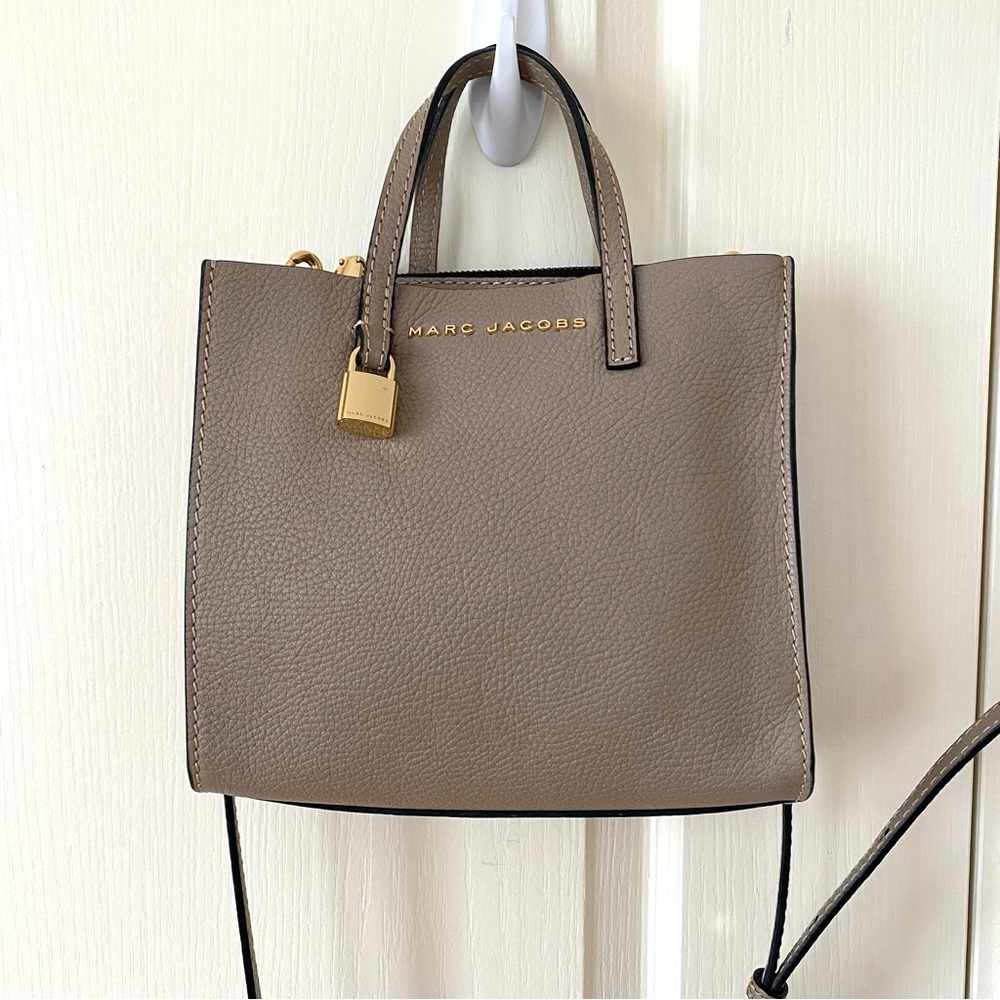 $350 Marc Jacobs Mini Grind Grey Pebble Leather Tote/Crossbody Bag